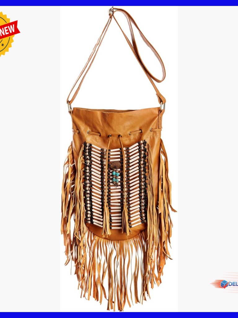 Real Leather Hobo Bag With Fringe Adjustable Strap Round Shape